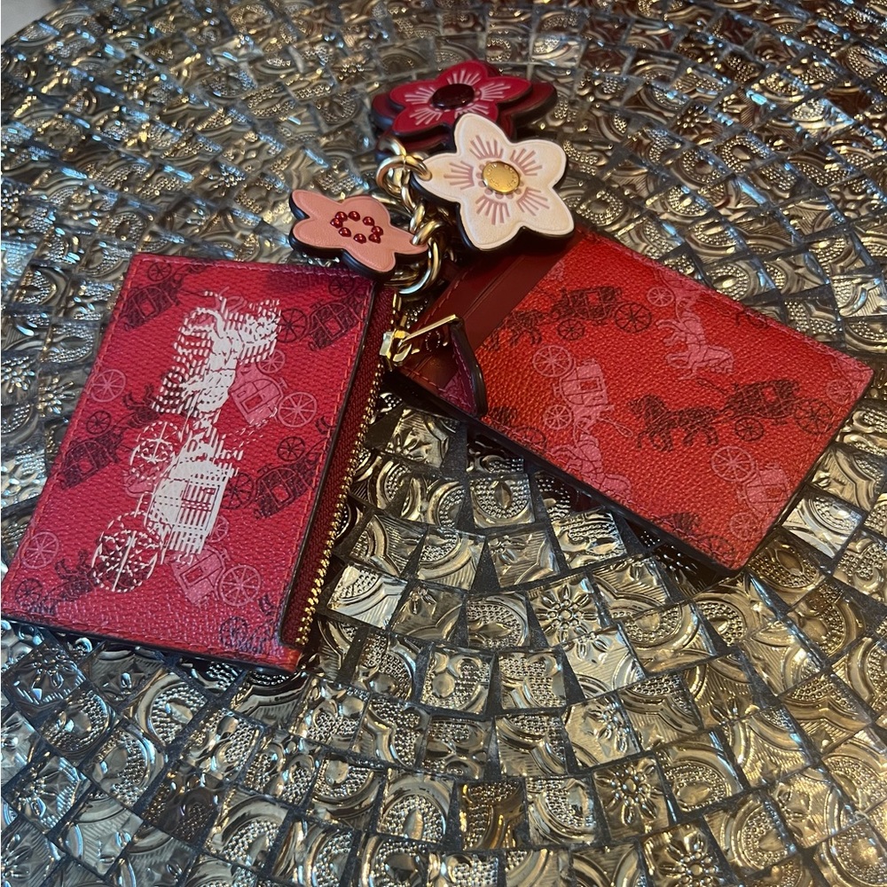 Coach Carriage Money/ID/Card holder, card holder, and decorative flower keychain